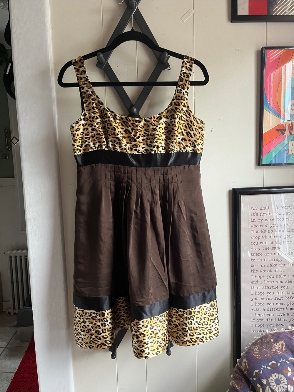 Vintage 2000s Leopard Print & Brown A-Line Womens Dress